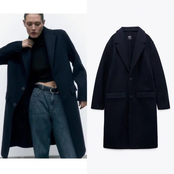 Zara | Jackets & Coats | Zara Oversized Coat Navy Blue | Poshmark